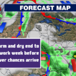 A warm and dry end to the work week before shower chances arrive