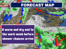 A warm and dry end to the work week before shower chances arrive