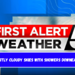 Mostly cloudy skies with showers Downeast