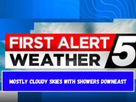 Mostly cloudy skies with showers Downeast