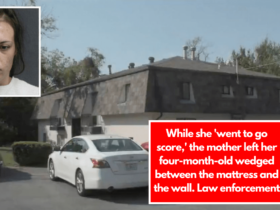 While she 'went to go score,' the mother left her four-month-old wedged between the mattress and the wall. Law enforcement