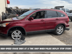 High-speed chase ends at a tire shop when police deploy stop sticks