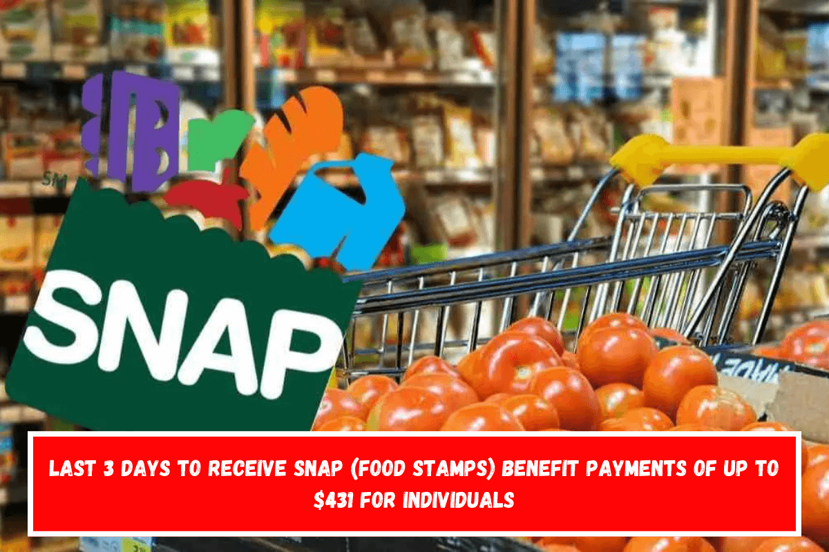 Last 3 days to receive SNAP (Food Stamps) benefit payments of up to $431 for individuals