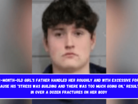 A 2-month-old girl's father handled her roughly and with excessive force because his stress was building and there was too much going on, resulting in over a dozen fractures on her body