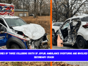 Series of three collisions south of Joplin ambulance overturns and involved in secondary crash