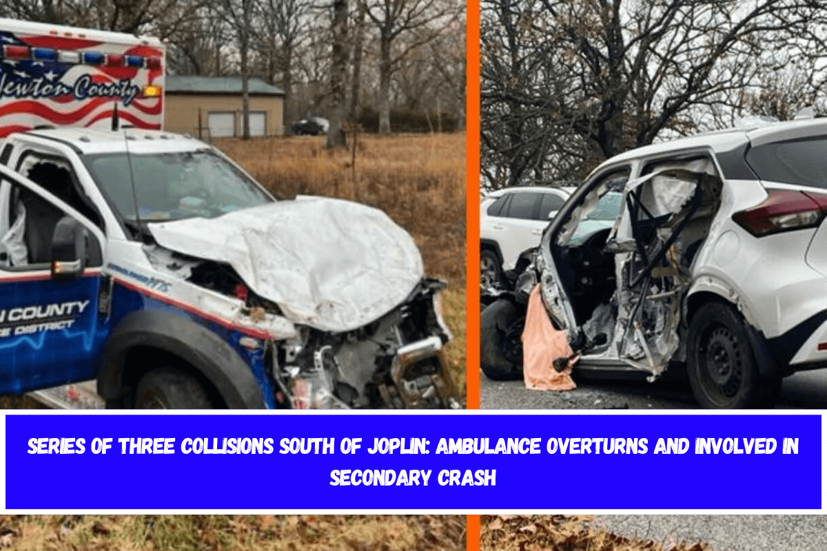 Series of three collisions south of Joplin ambulance overturns and involved in secondary crash