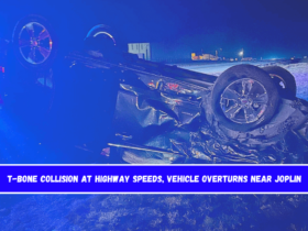 T-bone collision at highway speeds, vehicle overturns near Joplin