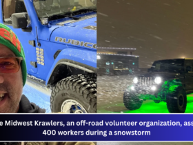 The Midwest Krawlers, an off-road volunteer organization, assist 400 workers during a snowstorm